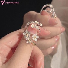 Wedding Finger Ring Party Jewelry Opening Adjustable Rings Silver Plated Flowers