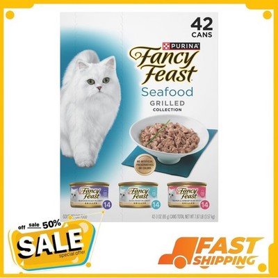 Purina Fancy Feast Grilled Food, Wet Cat Food, Seafood, 3 oz Cans (42 Pack)