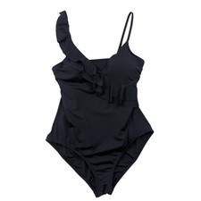 Jantzen One Piece Swimsuit Black 1 Shoulder Ruffled Womens 14 Build In Bra