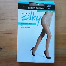 Secret silky pantyhose 10410 Control Top Sz D Suntan Sheer Toe Med Support Leg