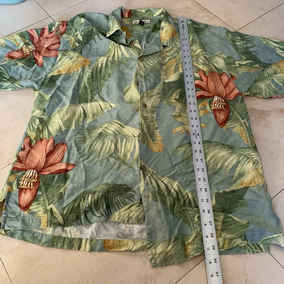 Camisa masculina Tommy Bahama tamanho XL gráfica de seda botão floral palmeiras - Imagem 3 de 4