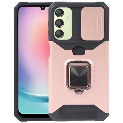 Hülle für Samsung Galaxy A24 4G Camera Shield Card Slot PC + TPU (Rosegold)