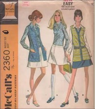 MCCALLS 2360 MISSES' SIZE 12 BLOUSE, SKIRT, VEST SEWING PATTERN  1970