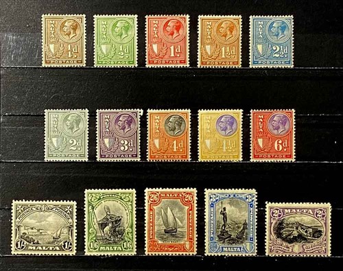 MALTA, BRITISH: 1926-7 CLASSIC ERA UNUSED STAMPS SCOTT #131-45 CV $107 ALL SOUND