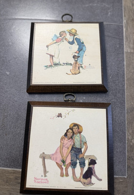 Norman Rockwell Art Plaques Set of 2 Wood Hanging 1950s Multicolor Square
