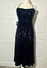 Express Halter Evening Dress - Shimmering Elegance in Midnight Blue Sequins