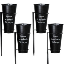 4 PCS Metal Cemetery Vase Flower Holder With Spikes In Ground Grave Black