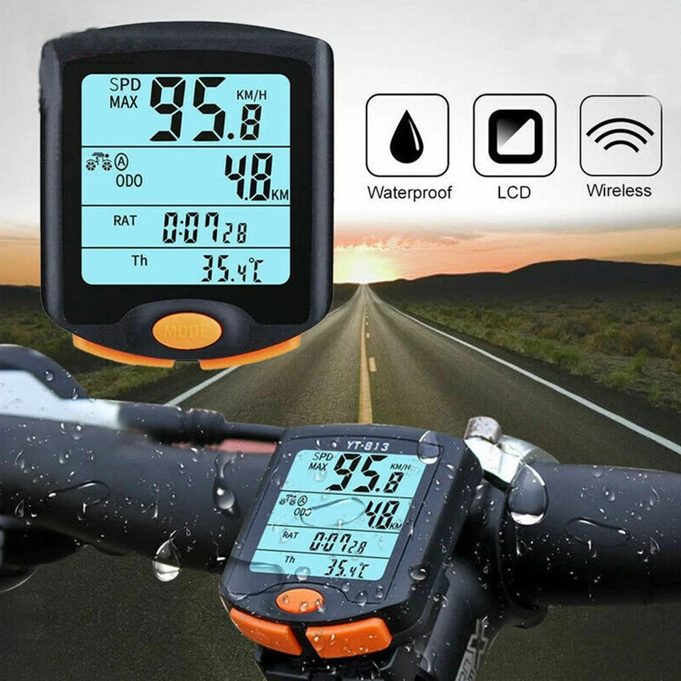 LCD Display Wireless Bike Cycle Computer Waterproof Speedometer Distance Speed - Image 2 of 4