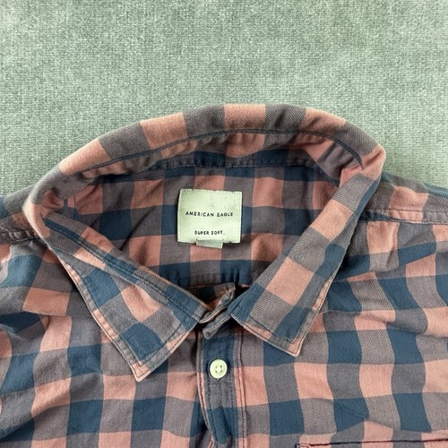 American Eagle superweiches Langarm Herren XXL rosa & blau kariert Knopfleiste - Bild 4 von 11
