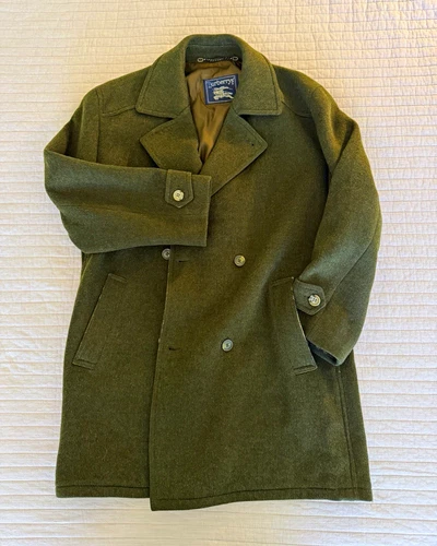 Burberrys Original Loden Green Wool Double Breasted Pea Coat Lined Size M - product listing photo
