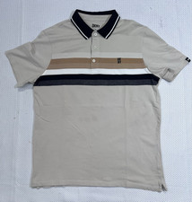 DKNY Men's M Beige Striped Short Sleeve Polo Shirt Cotton/Spandex Button