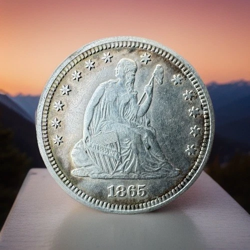 1865 25c Seated liberty Quarter. Tough Civil War Issue xf/au