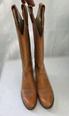 Vintage 1980 Dan Post Leather Cowboy Boots 10 A Narrow Mule Ear Tan Western 4228