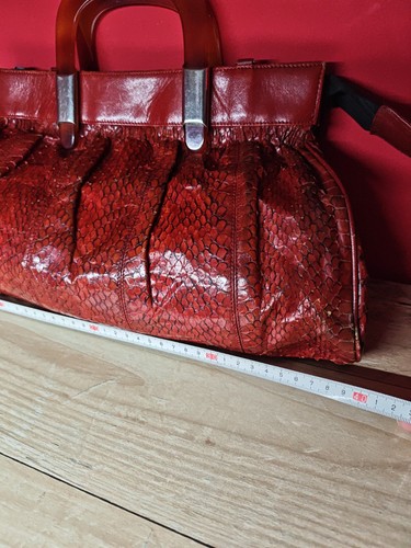 Bolso de mujer vintage años 70 de piel auténtica de serpiente rojo - Imagen 19 de 21