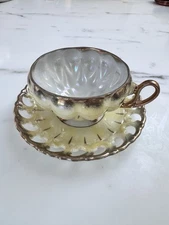 Gorgeous And Unique Royal Sealy Footed Teacup And Saucer - Luster Finish
