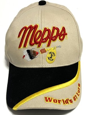 Mepps Fishing Lures ''World's #1 Lure'' Tan Black Embroidered Cotton Baseball Cap