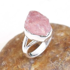 Natural Rose quartz Crystal Ring 925 Sterling Silver Pink Healing Crystal-RR387