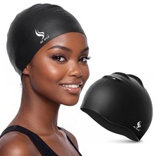 Swim Cap Set for Men Durable Silicone Swimming Cap for Adult with Nose Clip a...