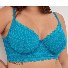 Torrid Long Lined Curve Teal Blue Lace Underwire Longline Bralette Sz 2