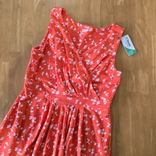 New Lands' End Faux Wrap Floral Sundress Stretch Orange Size Large 14-16 NWT
