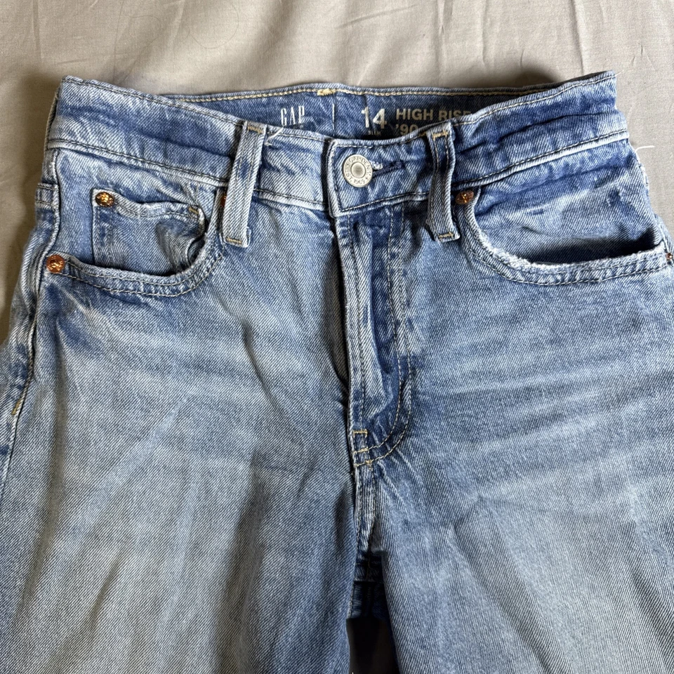Pantalones de mezclilla Gap para niños niñas tiro alto años 90’s sueltos azul lavado claro talla 14 Foto 2 de 4