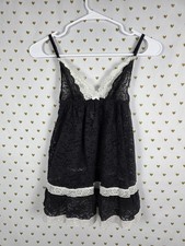 Victorias Secret Black Stretchy Lace Babydoll Lingerie Nightie Tank Top SMALL