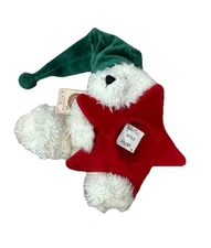 Boyds Bears Plush Christmas Teddy w/ Green Hat & Red Star Photo Frame Holiday