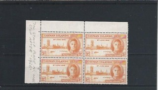CAYMAN IS 1946 3d ORANGE YELLOW BLK OF 4 ONE WITH STOP AFTER '1946' MNH SG 128a