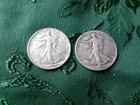 1943 and 1944 walking liberty half dollar silver coins with good detail