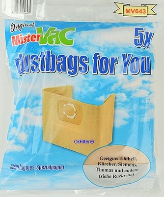 10x MisterVac MV 643 Staubsaugerbeutel Papier mehrlagig für Gewerbesauger