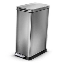  12 Gallon Kitchen Trash Can, Slim Stainless Steel, Step 12 Gallon Slim Sliver