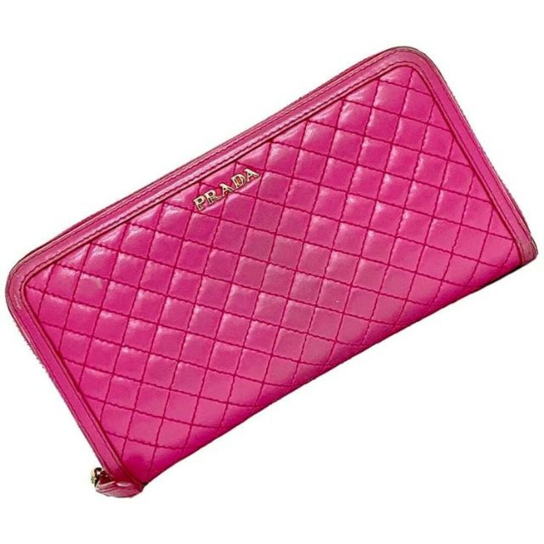Prada Round Zipper Long Quilted Leather Wallet in Pink Fuxia 1M0506 Pre-Owned