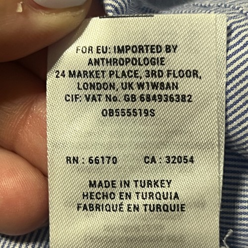 Maeve Anthropologie Blouse Blue & White Stripe Cotton 3/4 sleeve Womens Small - Picture 11 of 12