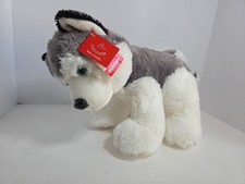 Aurora Sitting Husky Plush Stuffed Animal 14" Dog Gray And White Very Soft NWT