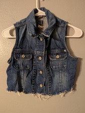 Levi's Girl's Small Denim Vest Cropped Raw Hem Trucker Blue Jean Jacket...