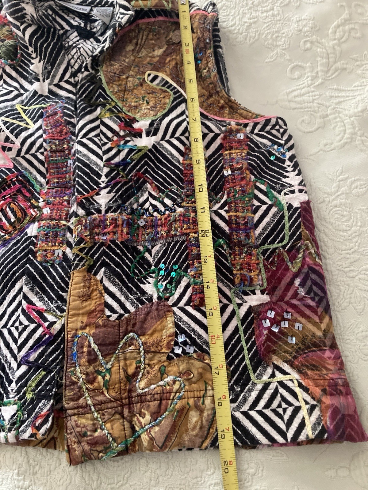 Chico's Boho silk appliqué Patchwork Sequins Open… - image 8