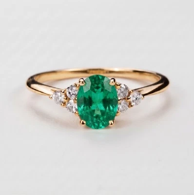 4.00 Ct Natürlicher Smaragd Panna Oval 14k Vergoldet 925 Silber Statement Ring - Bild 1 von 3