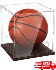Basketball Display Case with Wood Base Acrylic Ball Stand for Collectibles