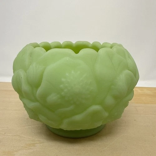 Vintage Fenton Uranium Glass Bowl Water Lily Design Glows in Dark
