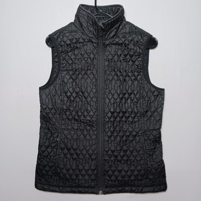 Lands End Womens Quilted Primaloft Vest Small Black Full Zip Insulated