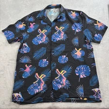 Dutch Bros Black Blue Hawaiian Windmill Summer Tropical Shirt Adult Size XL
