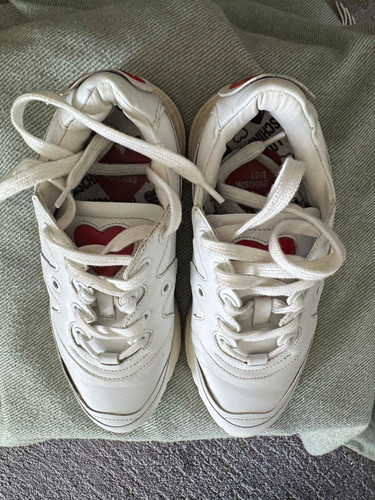 Love Moschino Women’s Low Top Lace-Up Sneakers White/Red Heart Pattern Logo
