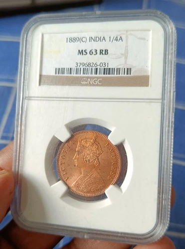 NGC MS Graded British India Victoria Quarter Anna 1889 Calcutta-Excellent grade
