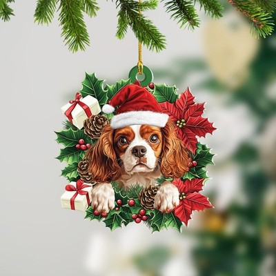 Personalized Cavalier King Charles Spaniel Dog Christmas Wreath Ornament Decor