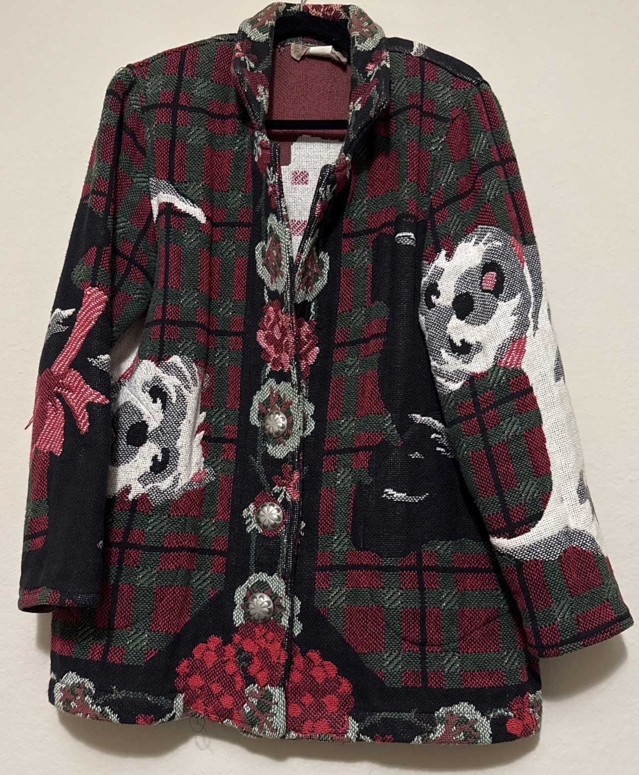 Giacca arazzo pony dipinto vintage cane Westie taglia media