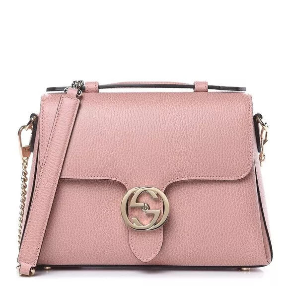 GUCCI Large Pink Interlocking GG Top Handle Shoulder Bag Purse B4308