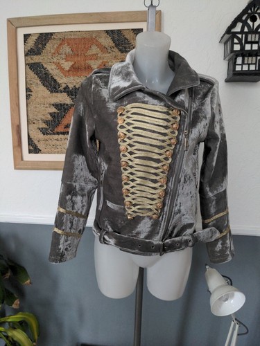Grey Velvet Military Jacket Size Med 10/12 Bnwt