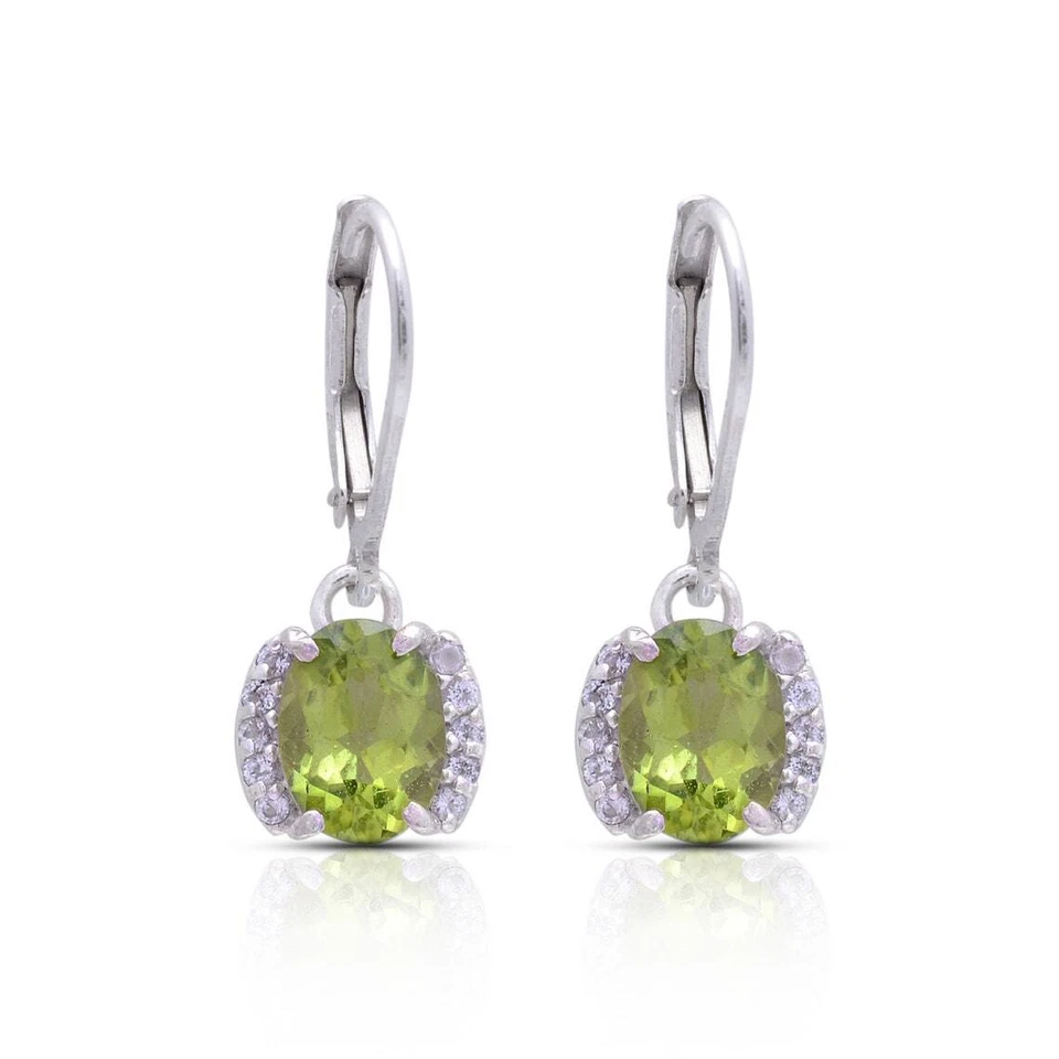 2.70 Karat Peridot & Weiß Topas Zacken Ohrringe 925 Massives Sterlingsilber - Bild 3 von 4