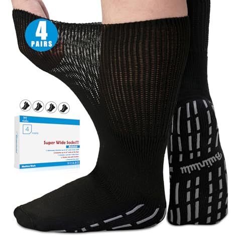 Extra Width Diabetic Socks Men Women-4 Pairs Wide Edema Sock for Swollen Feet... - Picture 1 of 7