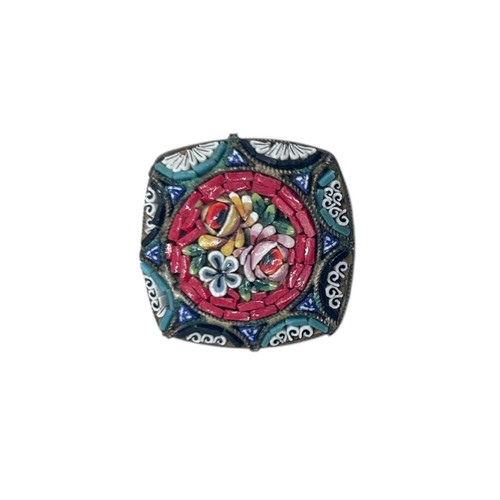 Antique Edwardian Floral Micro Mosaic Brooch 1" Pin Majolica Made in Italy - 第 1/3 張圖片